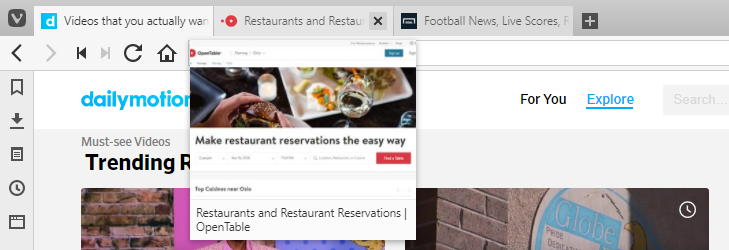 Tab Preview image on hover