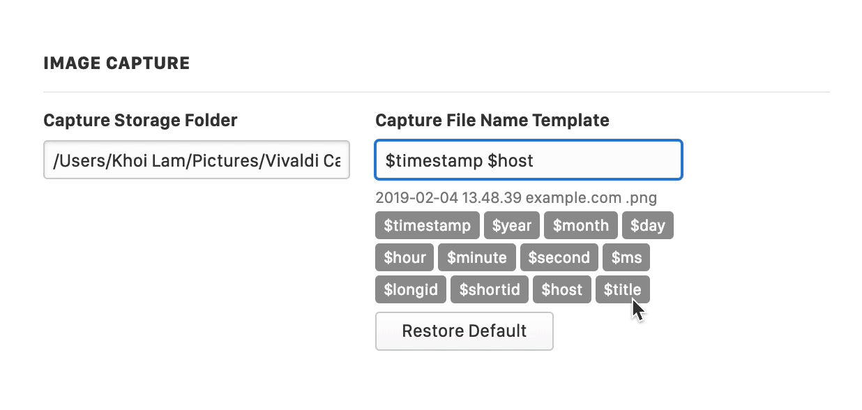 Animation showing the changing of capture name template