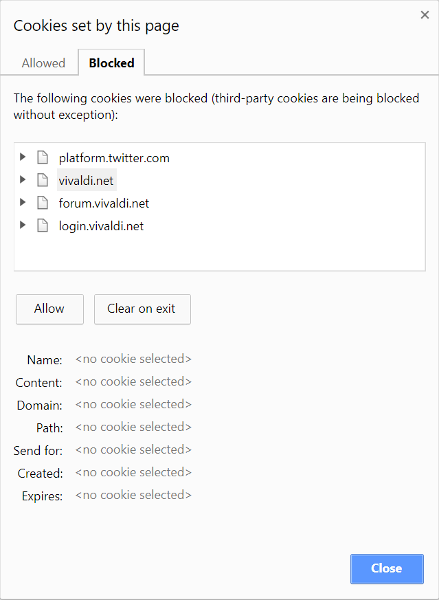 ブロックされた Cookies