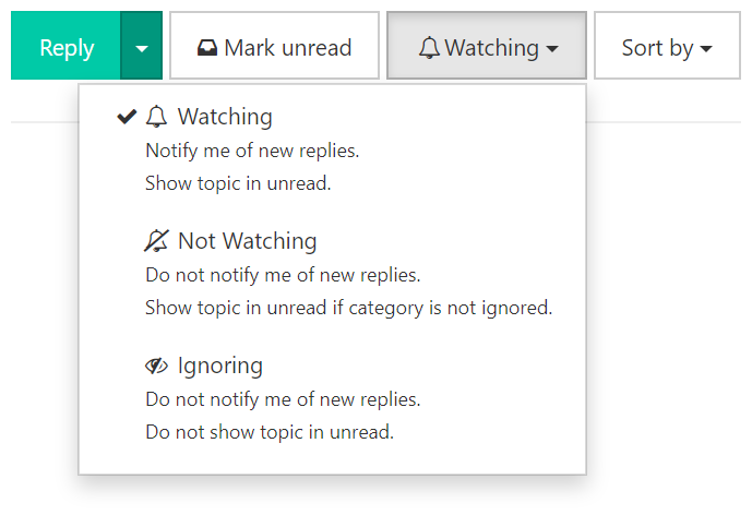 Menu for watching and ignoring topics