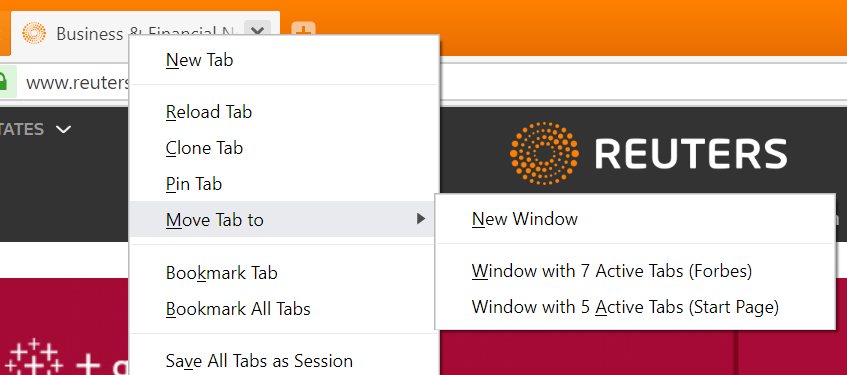 'Move Tab to' context menu