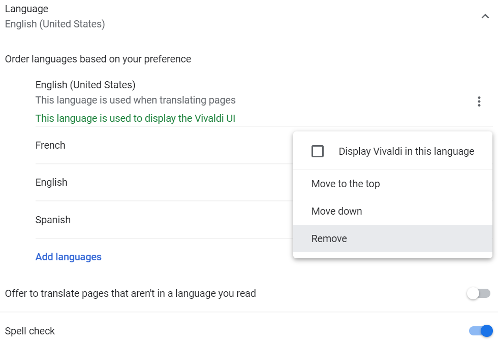 Removing a language in Language Settings