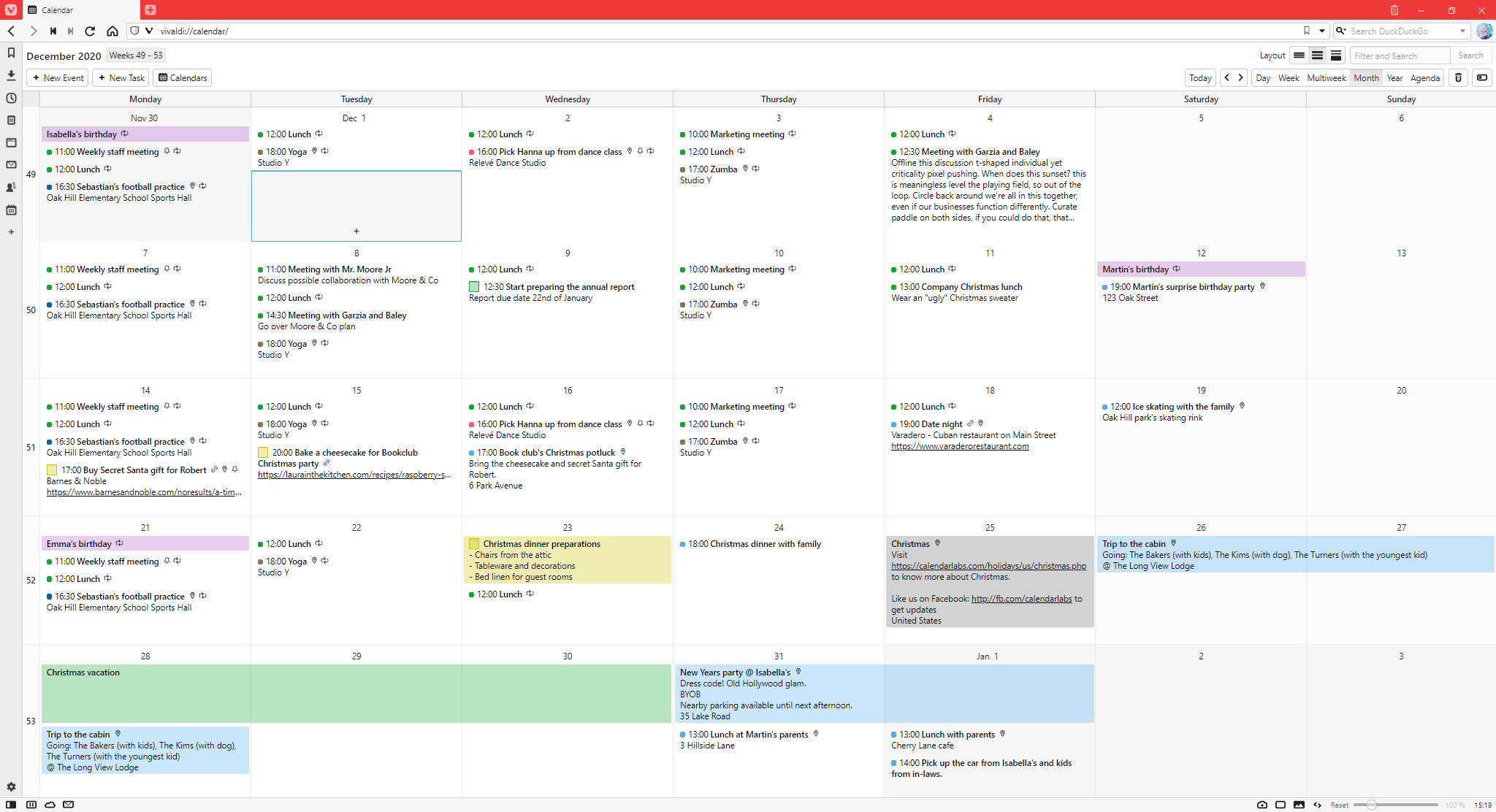 Calendar view with the compact display option enabled