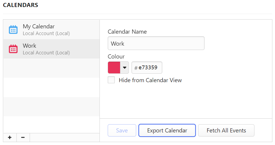 Exporting a calendar in Calendar Settings