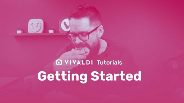 Illustration with pink background and Vivaldi colleague eating a donut and "Getting Started" Title as overlay