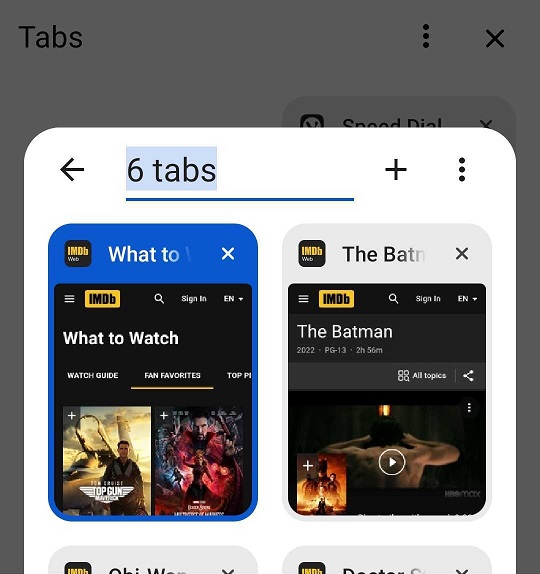 Tab Stack preview with highlighted Tab Stack title.