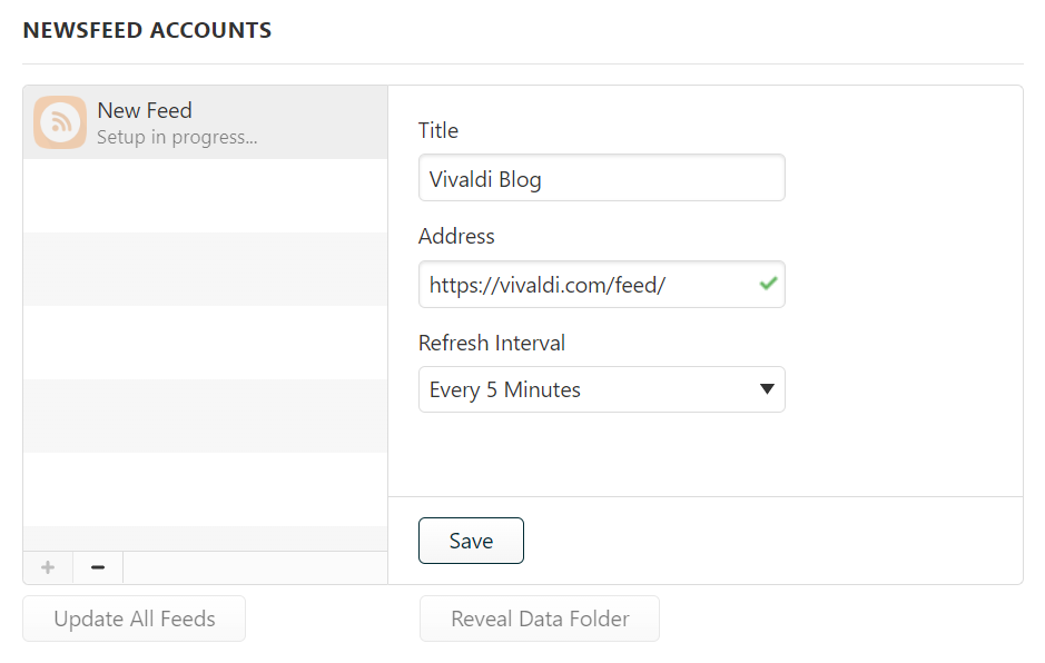 Newsfeed account settings. 